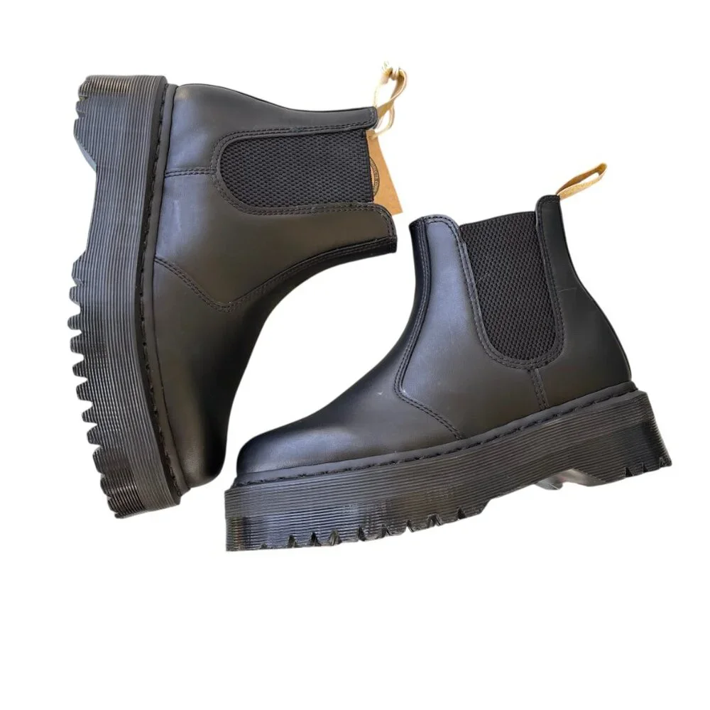 SOLDDr. Martens V 2976 Quad Mono Black Vegan Leather Platform Chelsea Boots SZ 7 - Picture 6 of 7